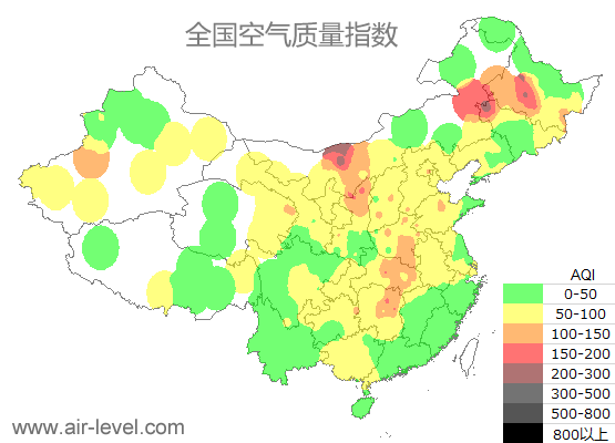 全国空气质量指数地图