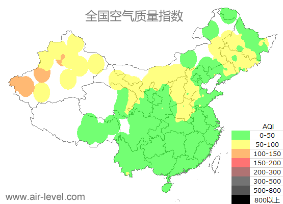 空气质量实时地图 2025-10-21 19:00