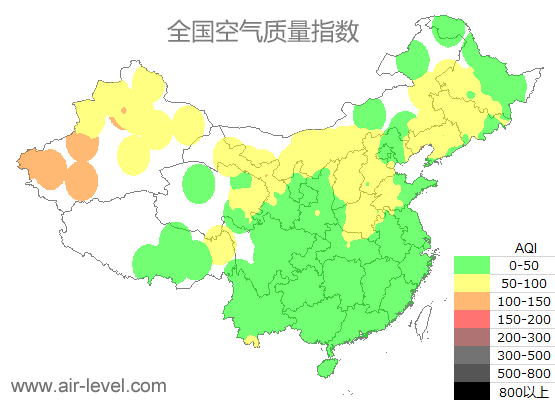 空气质量实时地图 2025-10-21 20:00