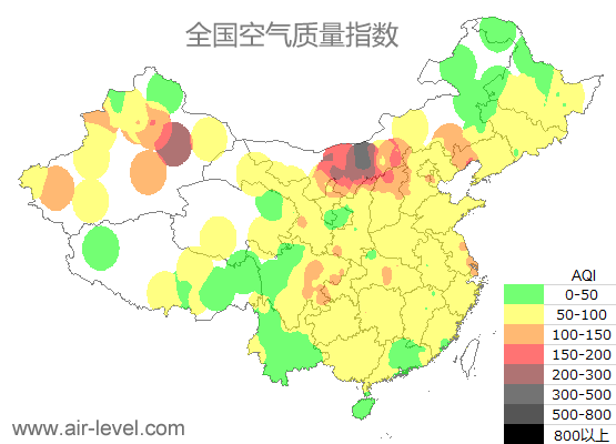 空气质量实时地图 2026-01-09 11:00