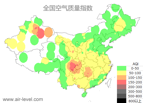 空气质量实时地图 2026-01-11 10:00